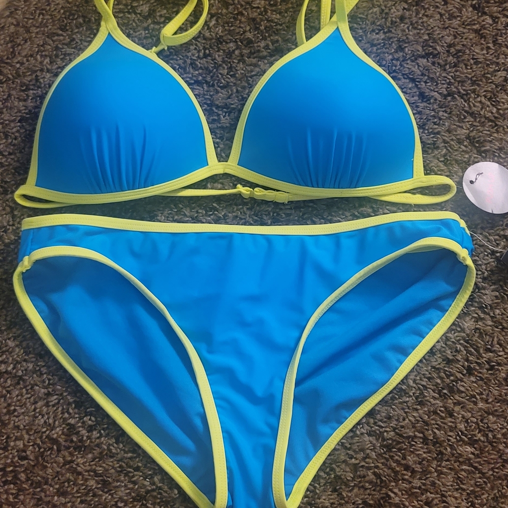No Boundaries Blue and Yellow Bikini with Athletic Flair
